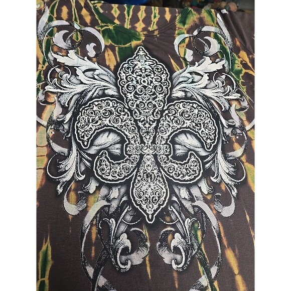 Vocal Women's Size Small Embellished Fleur-De-Lis Rhinestone Long Sleeve Tunic - Picture 6 of 8